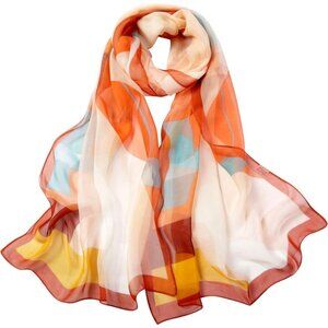 Women's Orange+yellow Fashion Lightweight Head Scarf Floral Print Chiffon Scarve